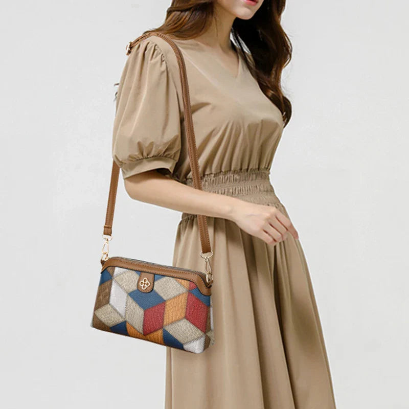 High Quality PU Leather Women's Small Crossbody Shoulder Bag | Luxury Handbag Lady Messenger Bag (Simple Shell Phone Satchels, Plaid Pattern)