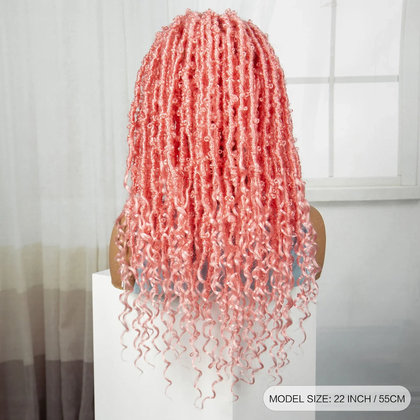Pink Knotless Braids Wig with Curly Ends | Full Lace | Baby Hair