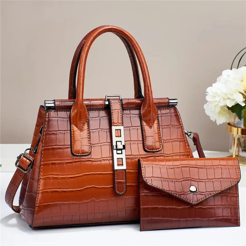 New Bright Leather Women's Bag | Large Capacity Female Shoulder & Crossbody Handbag (High Quality with Wallet, Sequined Panel)
