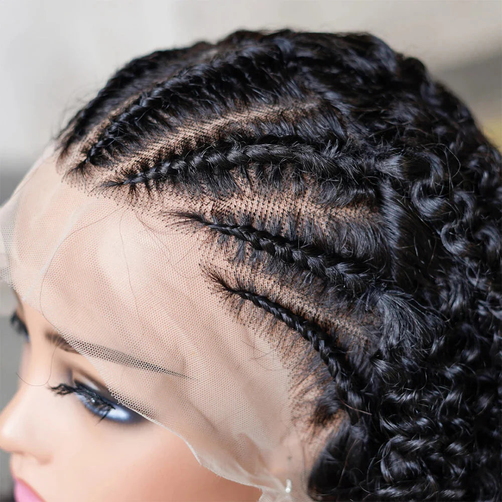 16" Afro Kinky Curly Braided Lace Front Wig | 250% Density | Brazilian Remy Hair | 13x4 Lace