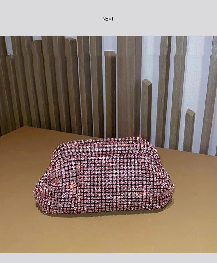 Luxury Glitter Cloud Bag Women's Handbag | Crystal Shiny Rhinestones Diamond Evening Bag (Wedding Party Clutch Purse Shoulder Bag)