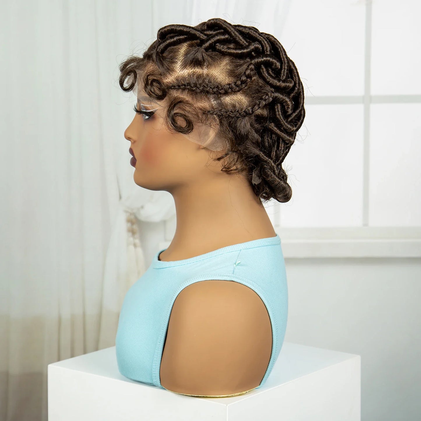 Burgundy Full Lace Synthetic Braided Wig | Knotless Box Braids & Bantu Knots | Lace Front Wig with Baby Hair for Black Women