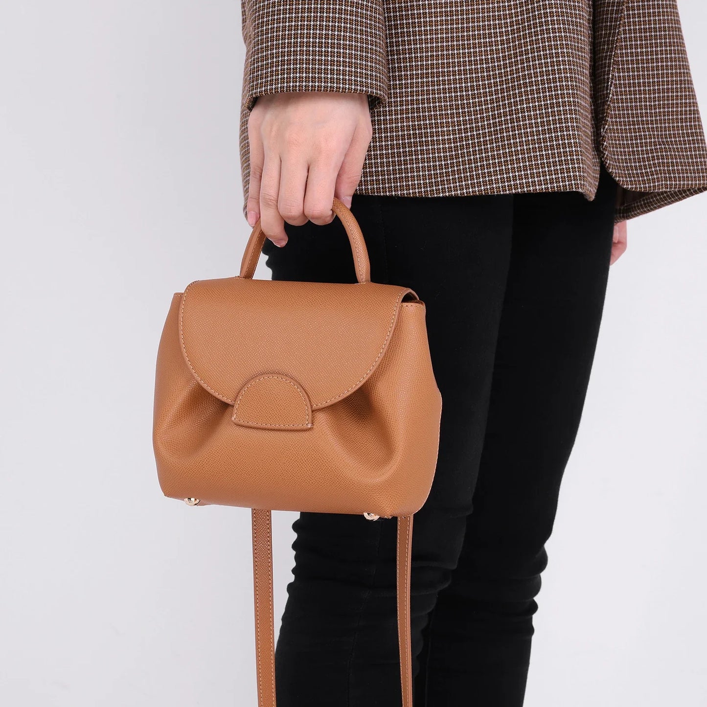 French Cowhide Small Satchel | Retro Trend Mini Crossbody Bag for Women (Classic Solid Flap Top-Handle Luxury Designer Handbag)