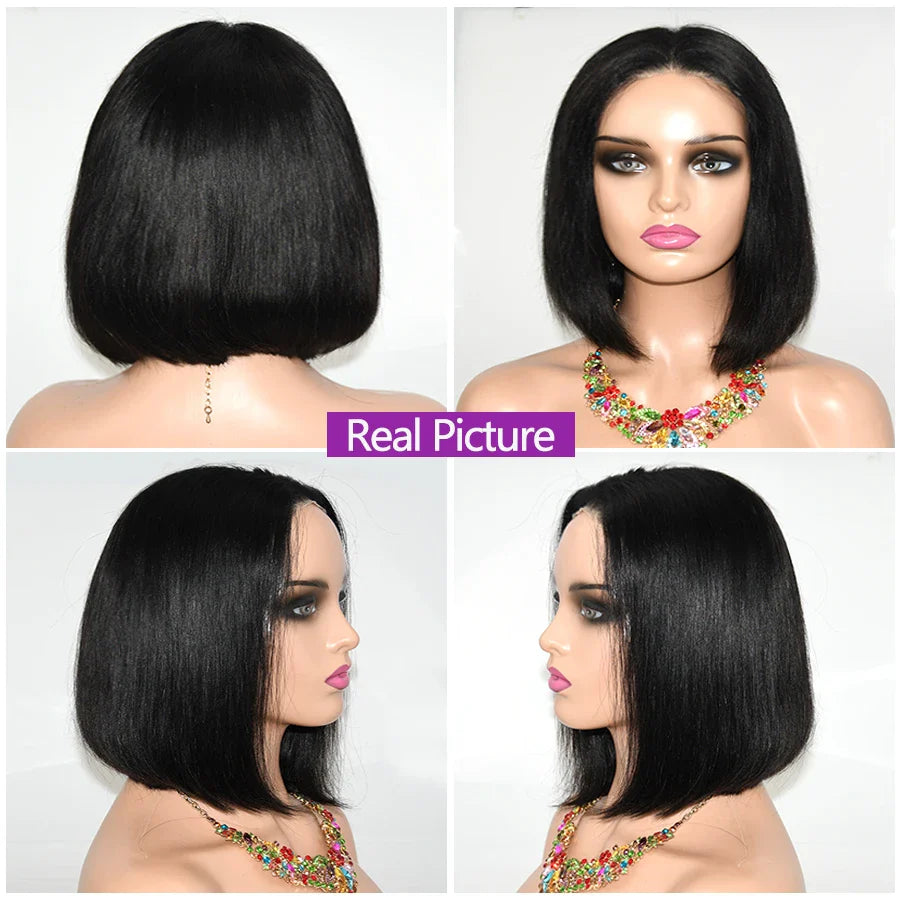 Straight Bob Wig | Glueless | Brazilian Remy Hair | 4x4 Lace Closure | Pre-Cut | Ready to Wear | Natural Black