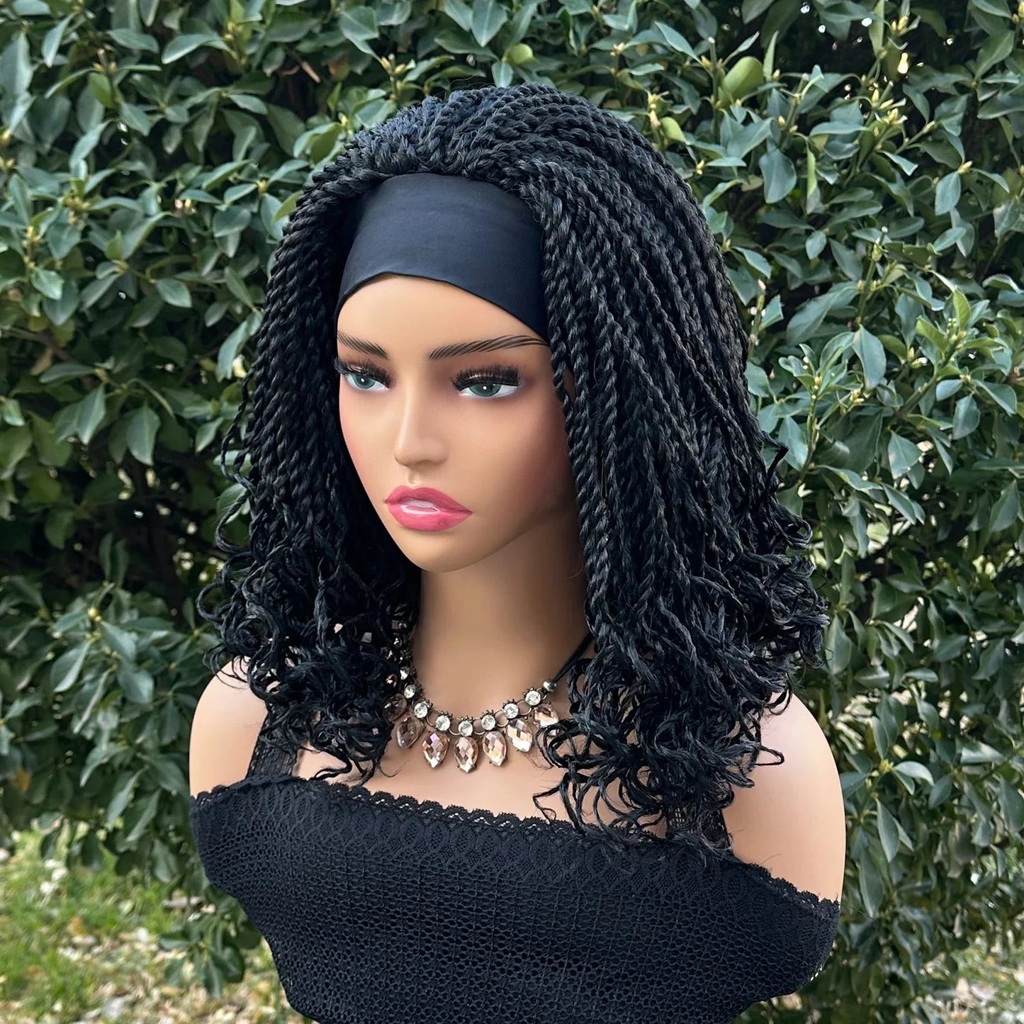 12" Twist Braided Headband Wig | Short Crochet Box Braids | Synthetic Wig for Black Women