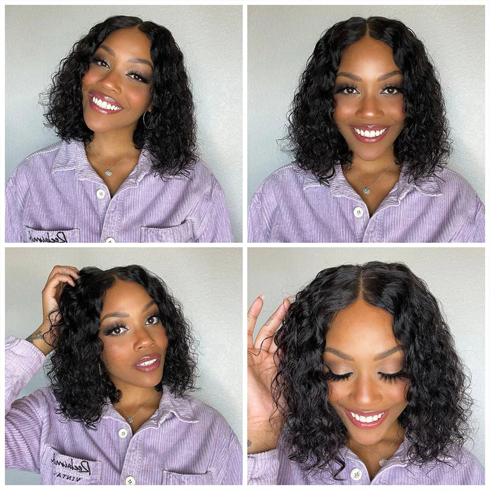 12A Water Wave Bob Wig | Glueless Lace Front Wig | Brazilian Remy Hair | Pre-Plucked