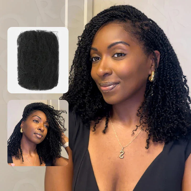 Brazilian Afro Kinky Bulk Human Hair for Braiding - Remy Hair Bundles (Natural Black)