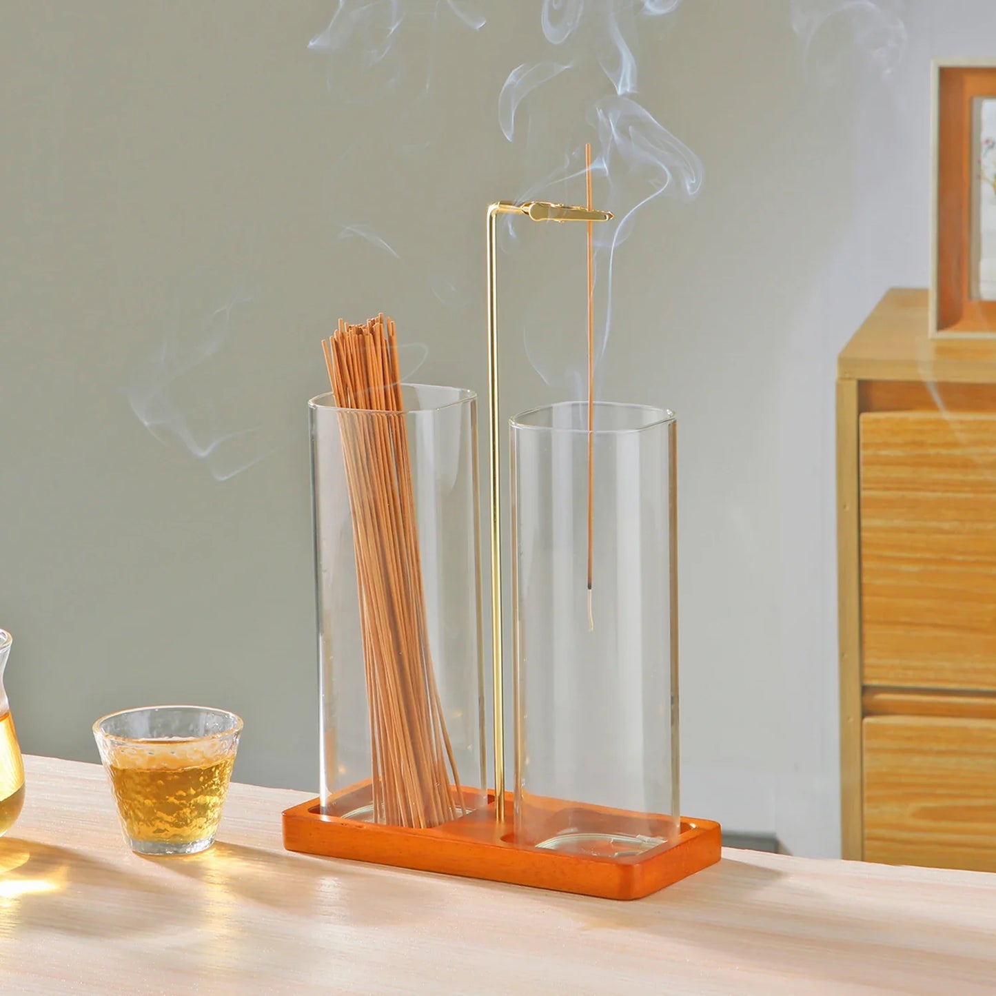 2 in 1 Incense Holder Upside Down Glass Incense Holder for Sticks Anti-Ash Incense Burner with Ash Catcher & Incense Storage