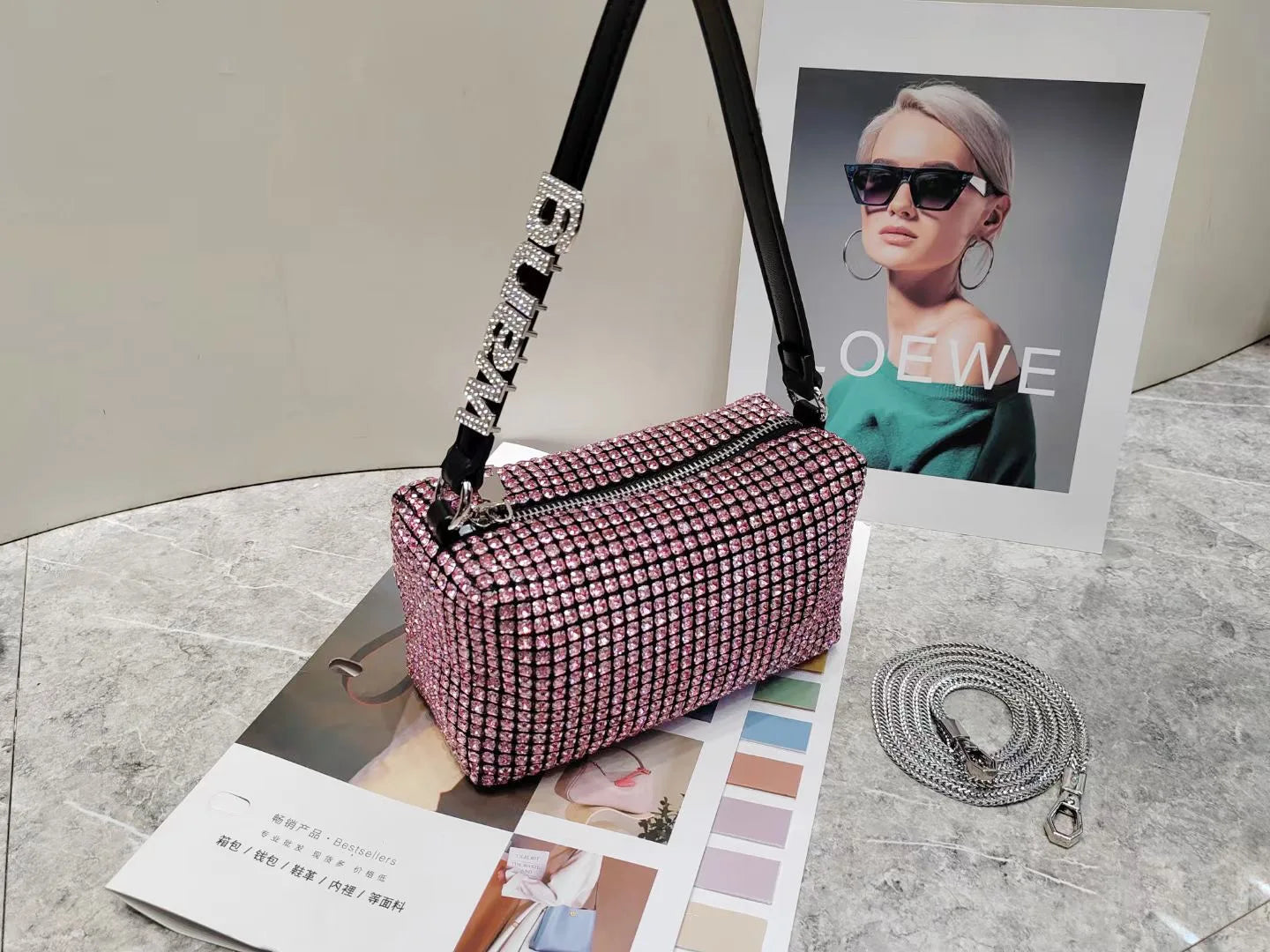 Super A Rhinestone Light Luxury Bag | Women's Summer High-End Texture Messenger & Portable Dinner Bag (Shiny Full Diamond Crossbody)