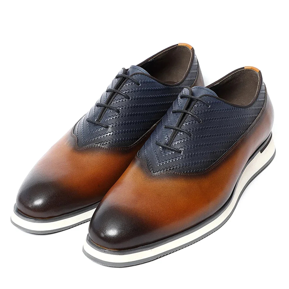 Classic Men's Oxford Casual Sneakers | Genuine Leather Italian Design Lace-Up Dress Shoes (Anti-Slip Sole)