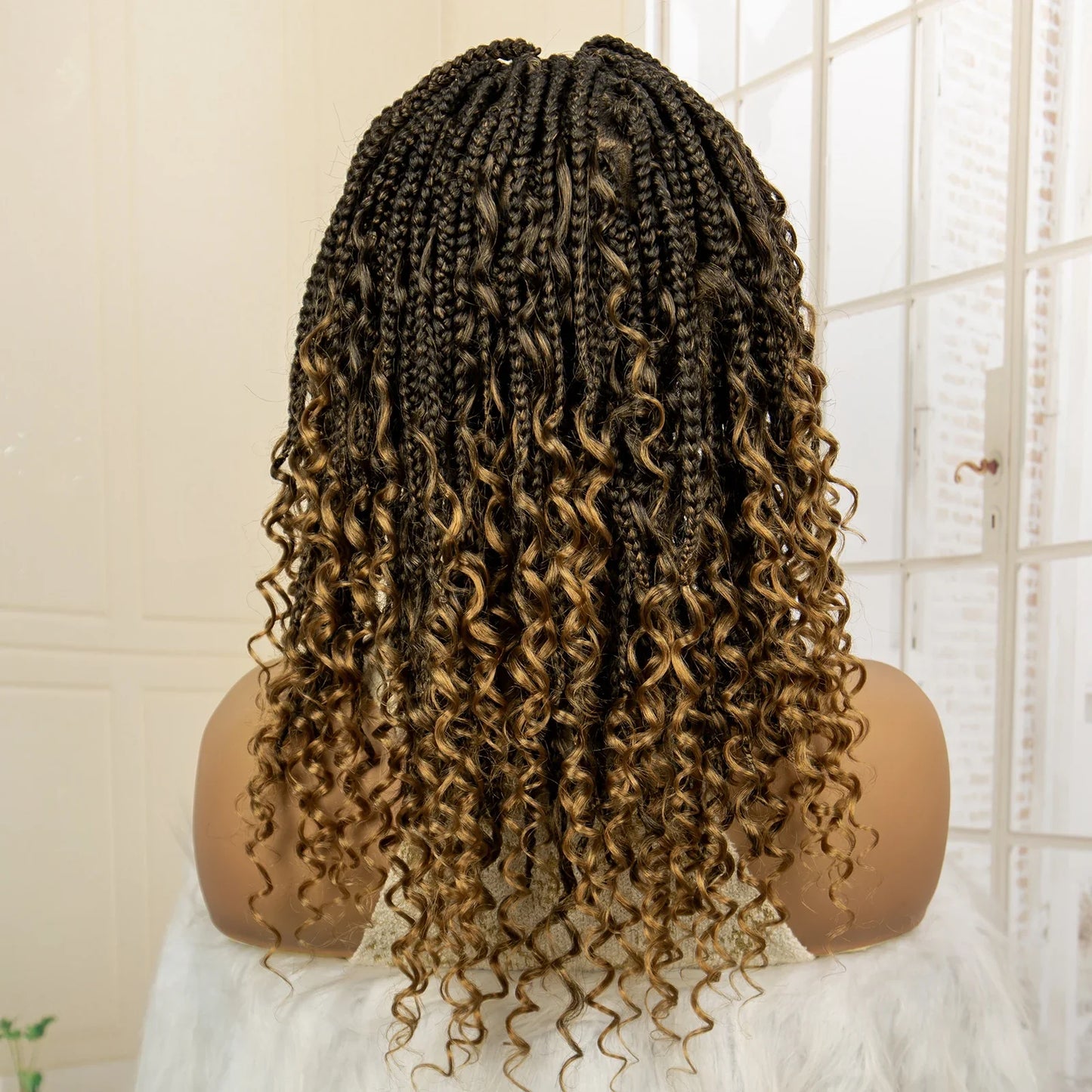 Curly Braided Wig | Boho Box Braids | Full Lace Wig | Knotless Braids | Brown Wig | Synthetic Hair | Black Women