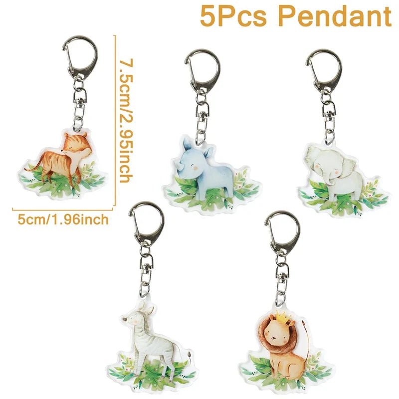 5pcs Jungle Animal Keychains Safari Animal Keychains Lion Giraffe Elephant Key Chains Animal Theme Decor for Baby Shower Party