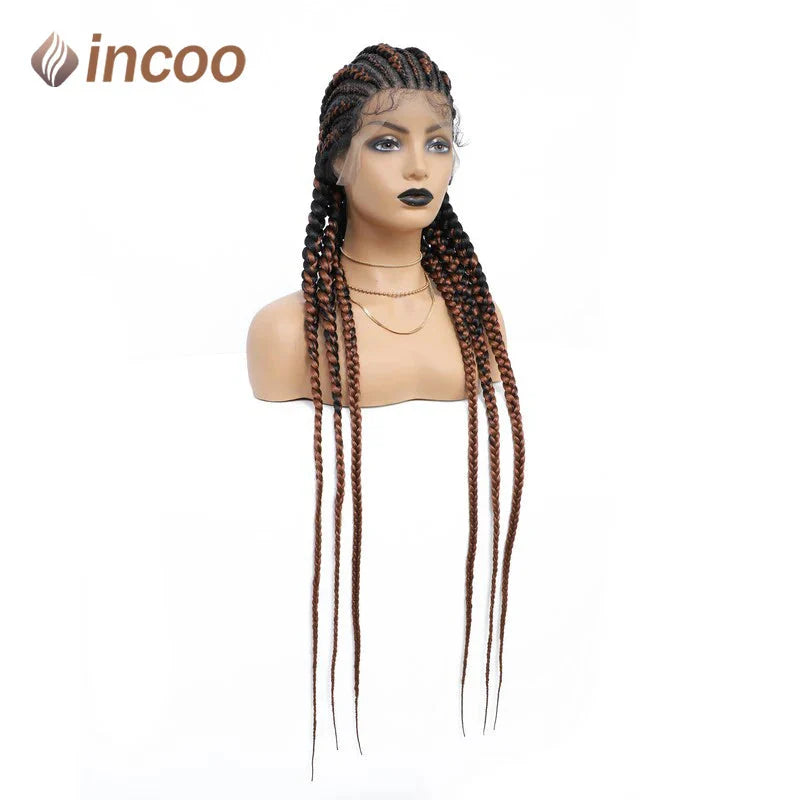 36" Jumbo Dutch Twins Cornrow Braided Lace Front Wig | Full Lace | Synthetic Crochet Hair | Black Women