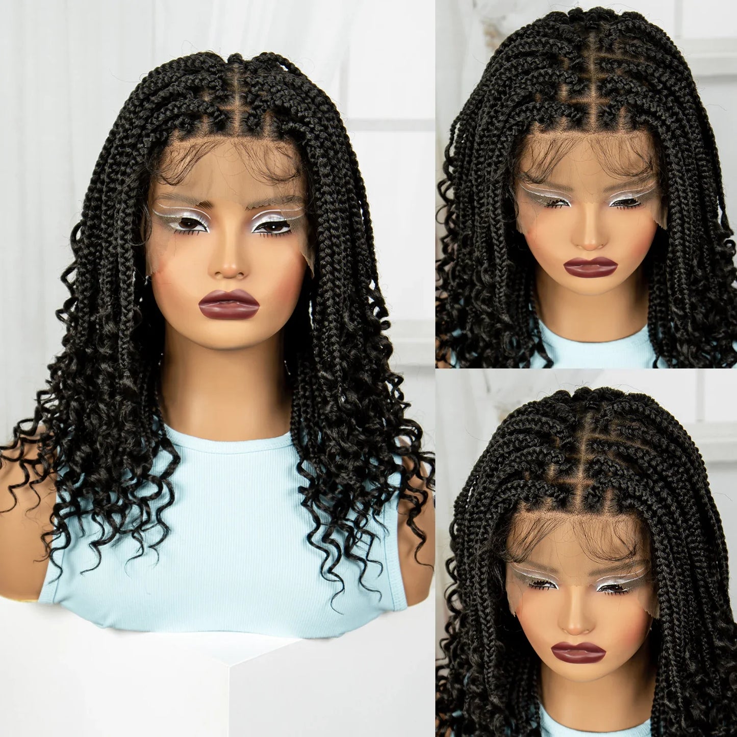 Curly Ends Knotless Braids Bob Wig | Boho Style | Full Lace | Natural Look