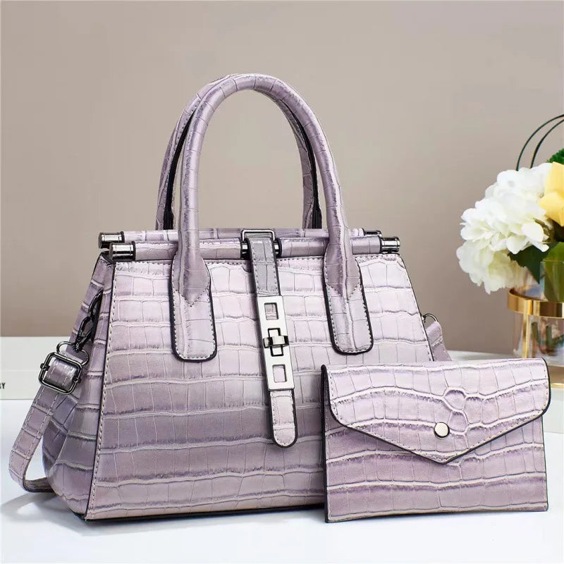 New Bright Leather Women's Bag | Large Capacity Female Shoulder & Crossbody Handbag (High Quality with Wallet, Sequined Panel)