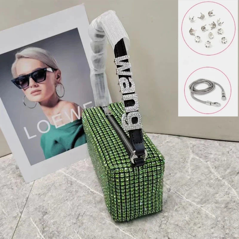 Super A Rhinestone Light Luxury Bag | Women's Summer High-End Texture Messenger & Portable Dinner Bag (Shiny Full Diamond Crossbody)