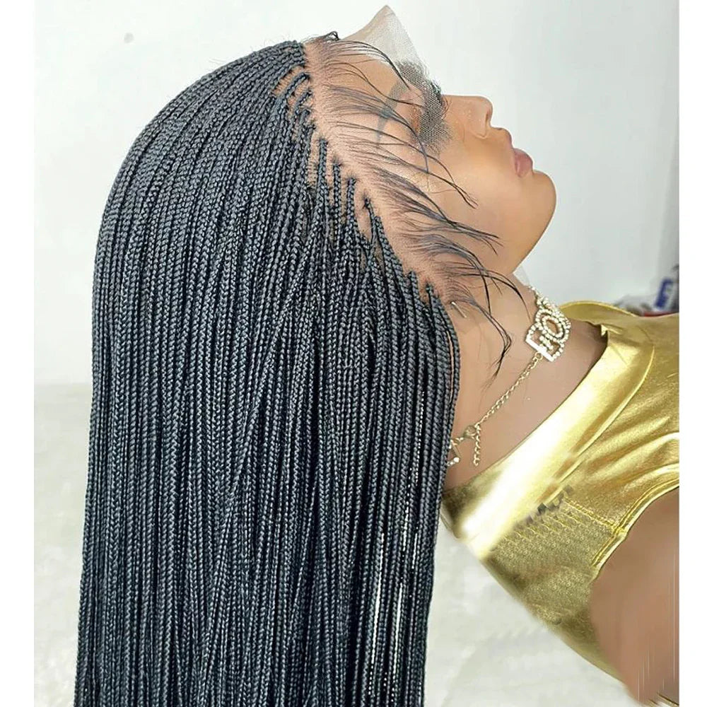 Knotless Box Braids Synthetic Lace Front Wig 28" | Straight | Heat Resistant | Kanekalon Hair | For Black Women