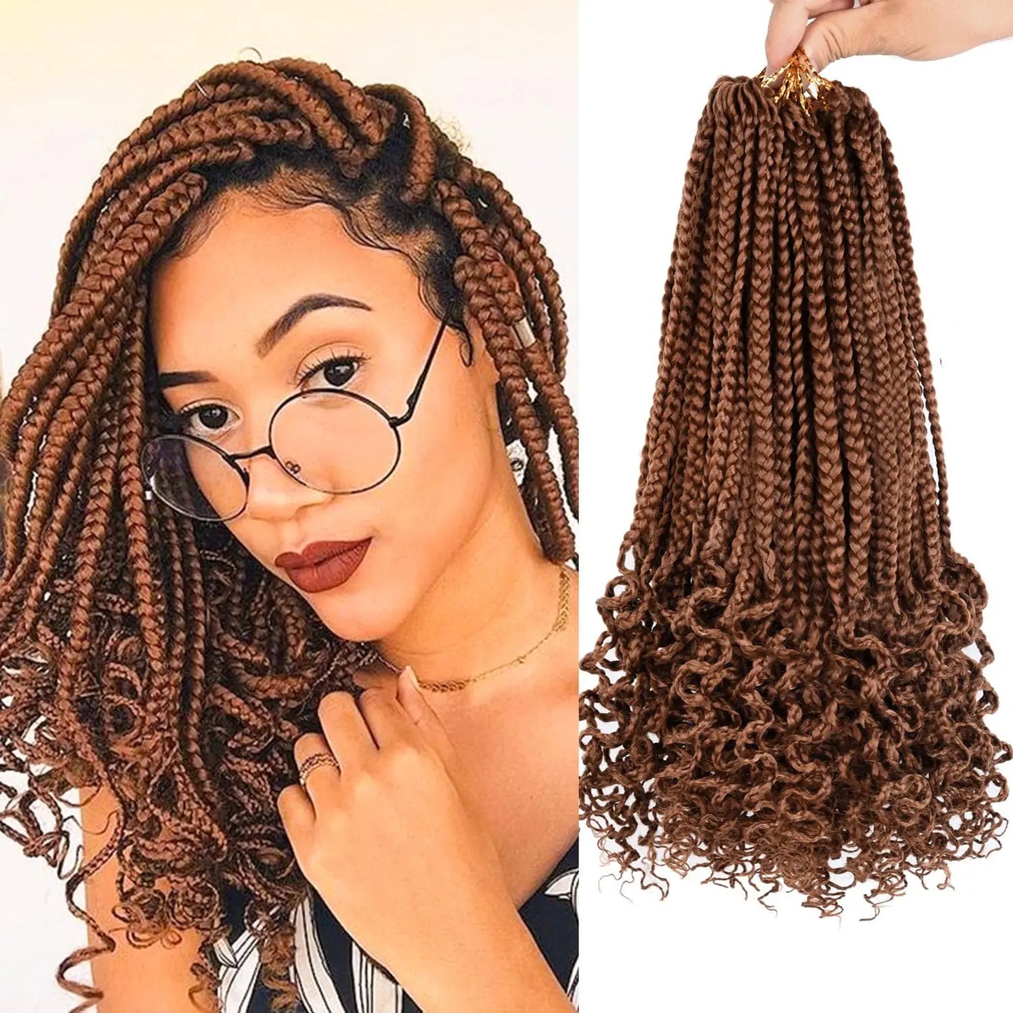 Pre-Looped Box Braids Crochet Hair with Curly Ends | 3X Soft Boho Braids