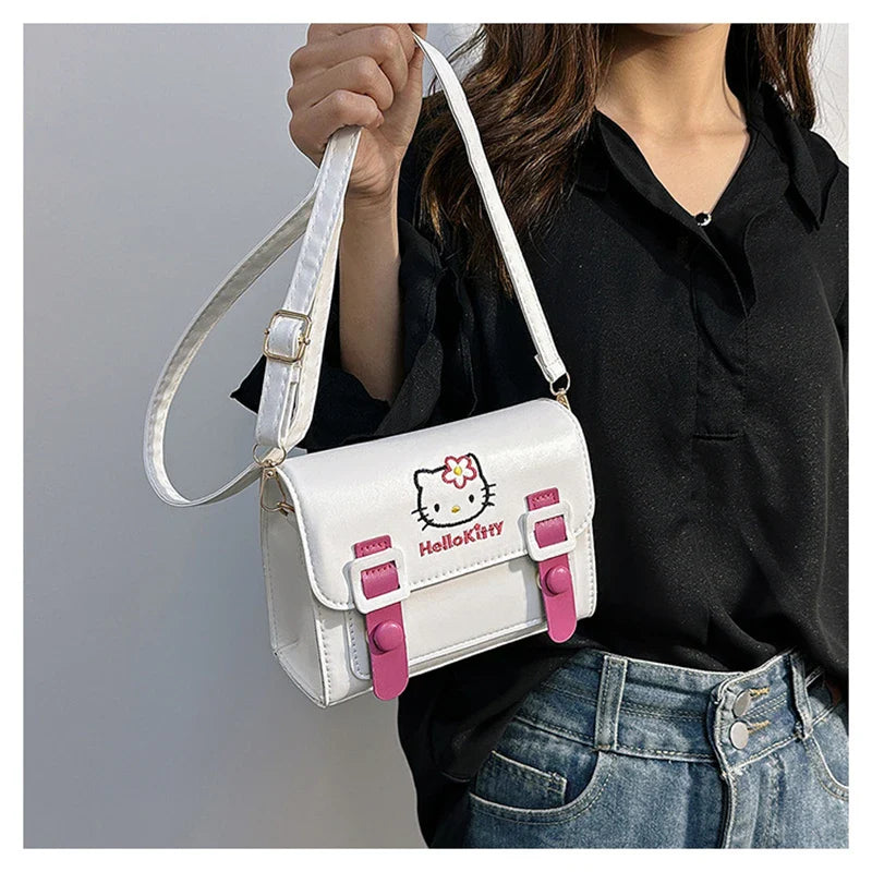 Sanrio Kawaii Hello Kitty My Melody Kuromi Cinnamoroll Square Shoulder Bags | PU Cartoon Fashion Simple Satchel Crossbody Bag (Gift)