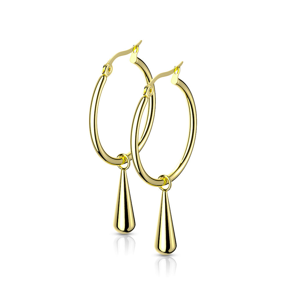 Stainless Steel Hoop Earrings with Teardrop Dangle