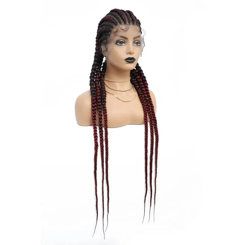 36" Jumbo Dutch Twins Cornrow Braided Lace Front Wig | Full Lace | Synthetic Crochet Hair | Black Women