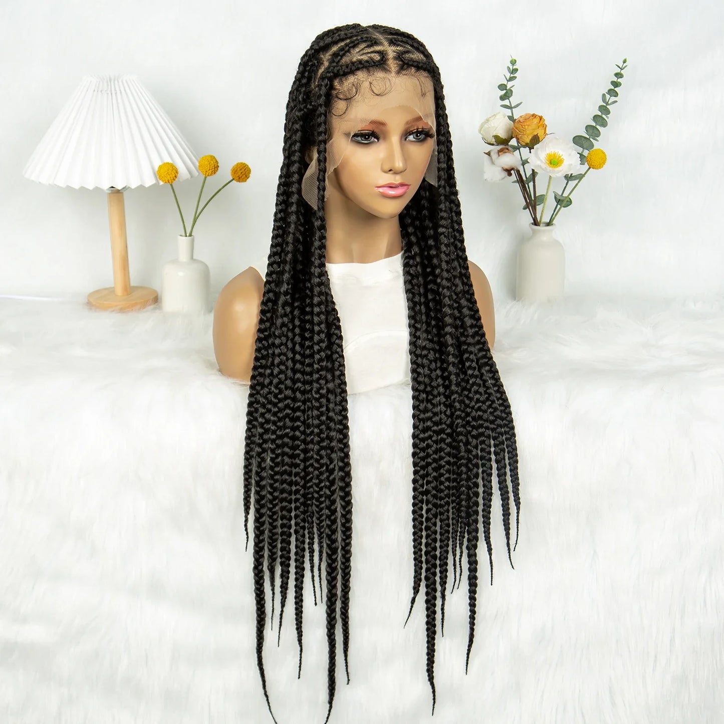 Synthetic Braided Wigs Dreadlocks Full Lace With Crochet Hand Braid Braiding Hair Knotless Box Cornrow Braid For Black Women