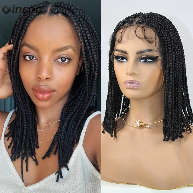 12" Boho Box Braid Lace Front Wig | Knotless | Curly Ends | Pre-Plucked | Synthetic Summer Wig