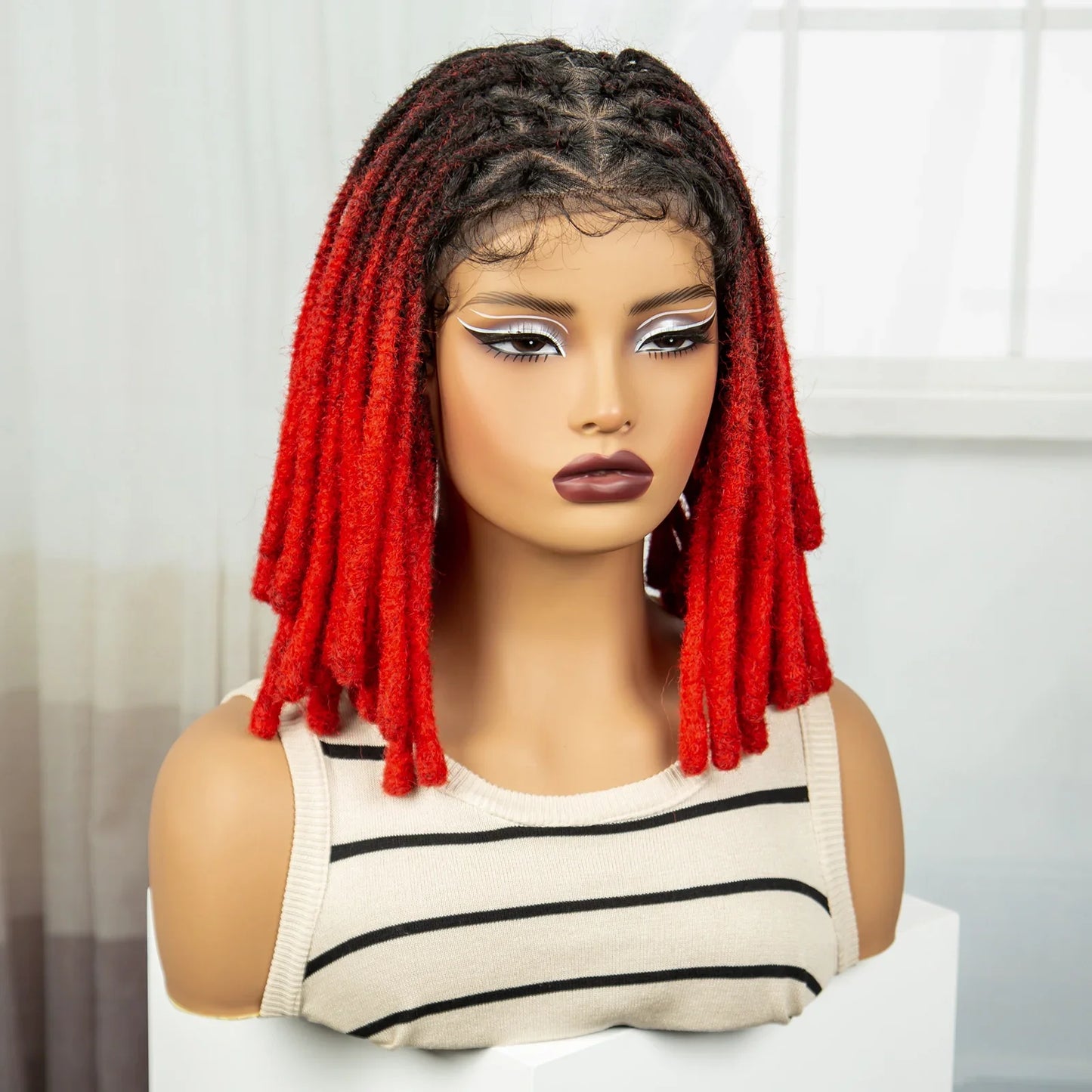Red Faux Locs Braided Wig | Knotless Box Braids | Full Lace | Baby Hair