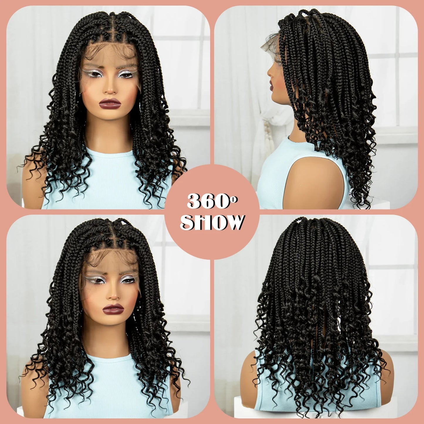 Curly Ends Knotless Braids Bob Wig | Boho Style | Full Lace | Natural Look
