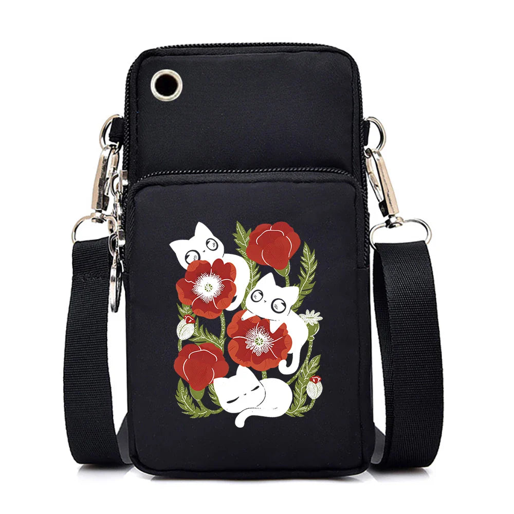 Women's Handbags Black Explosive Coffee Cat Messenger Bags | Female Cartoon Shoulder Bag Purse (Fashion Mobile Phone Crossbody Bags)