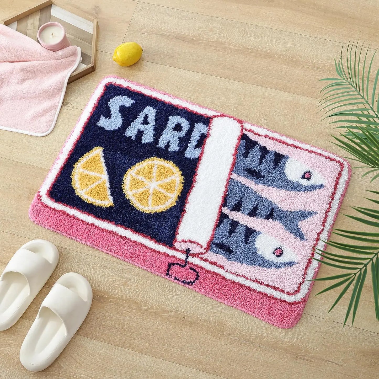 VIKAMA Cartoon Sardine Floor Mat, Soft and Non-slip, Kitchen and Bathroom Mat, Sofa and Bedroom Carpet, Home Decoration