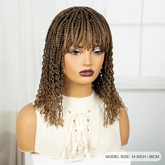 14" Curly Knotless Box Braids Wig | 1B-30 Ombre | Machine Made Synthetic Braids | Black Women
