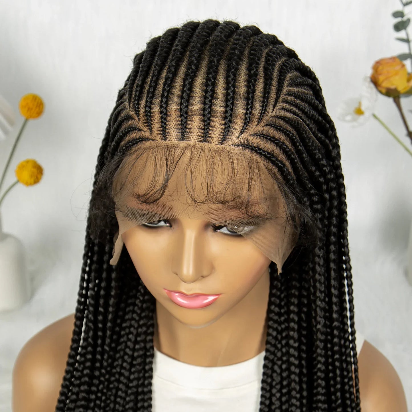 HD Transparent Full Lace Knotless Box & Cornrow Braids Wig