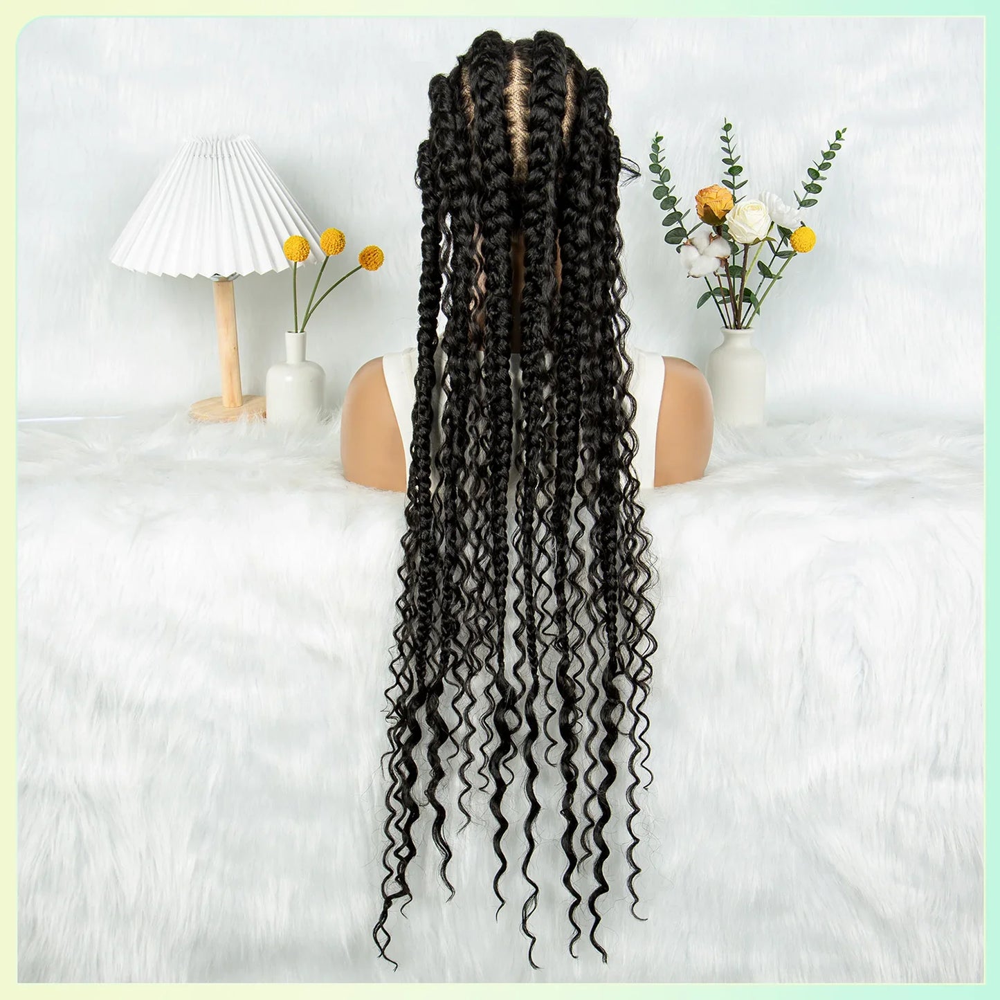 Cornrow Braided Wigs Synthetic Transparent Full Lace Wig With Baby Hair Braiding Wig Boho Cornrow Wig Curly End For Black Women