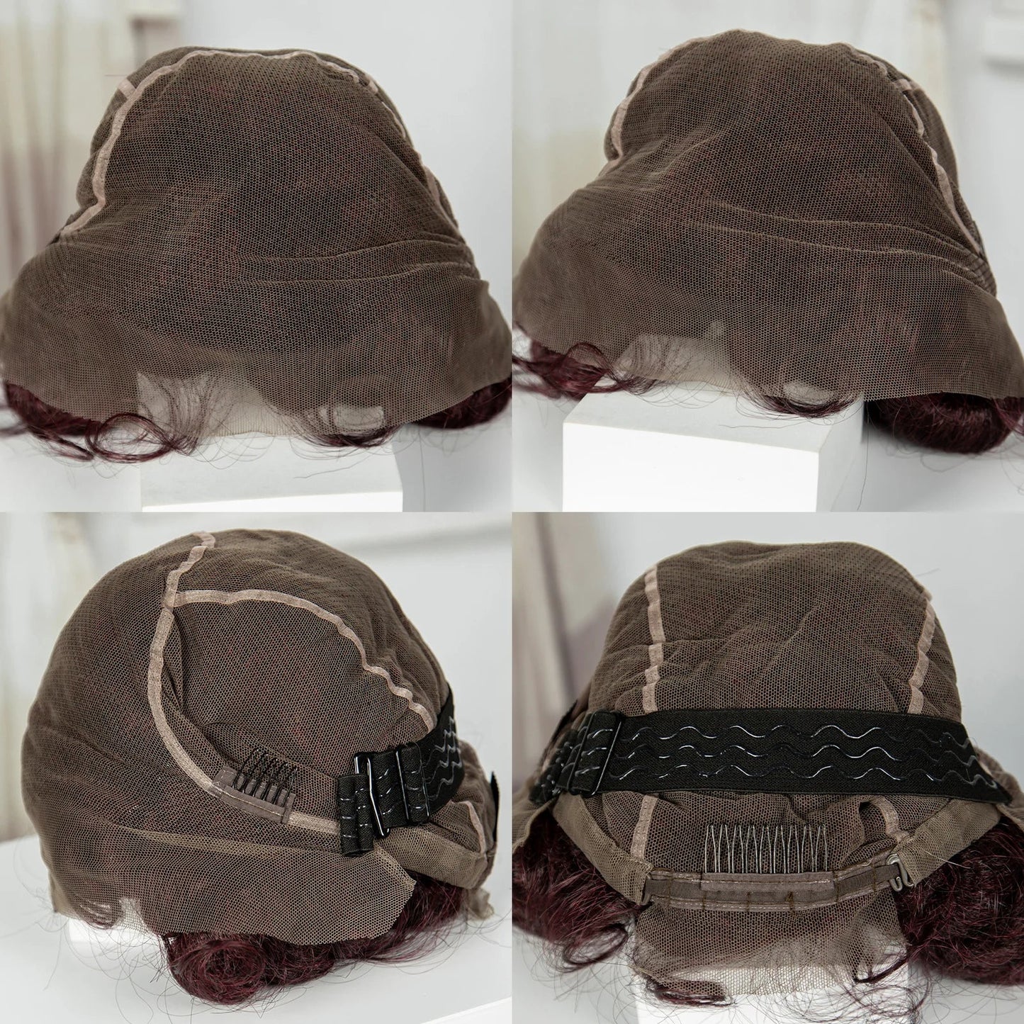 Short Cute Burgundy Bantu Knotless Braids Wig | Full Lace Handmade