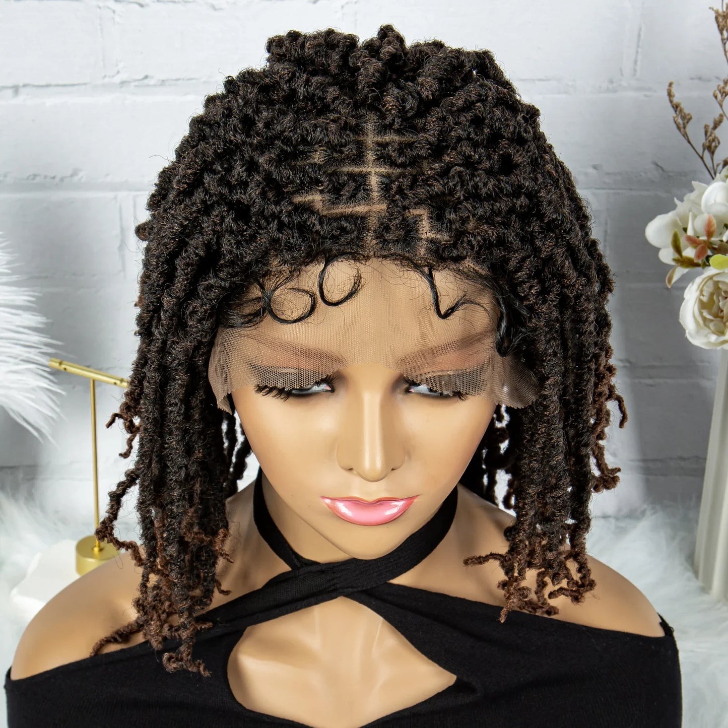 14" Knotless Butterfly Locs Lace Front Wig | Synthetic Dreadlock Braids | Black Women