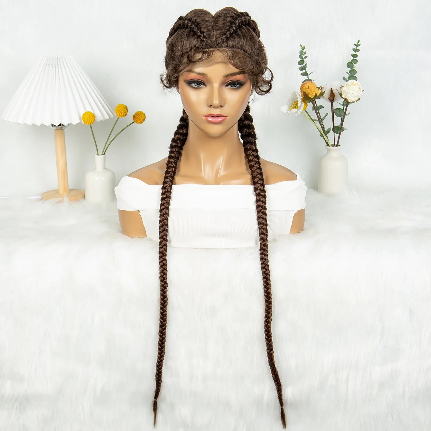 KIMA 32" Cornrow Boxer Braids Lace Front Wig | Twins Dutch Braids with Baby Hair