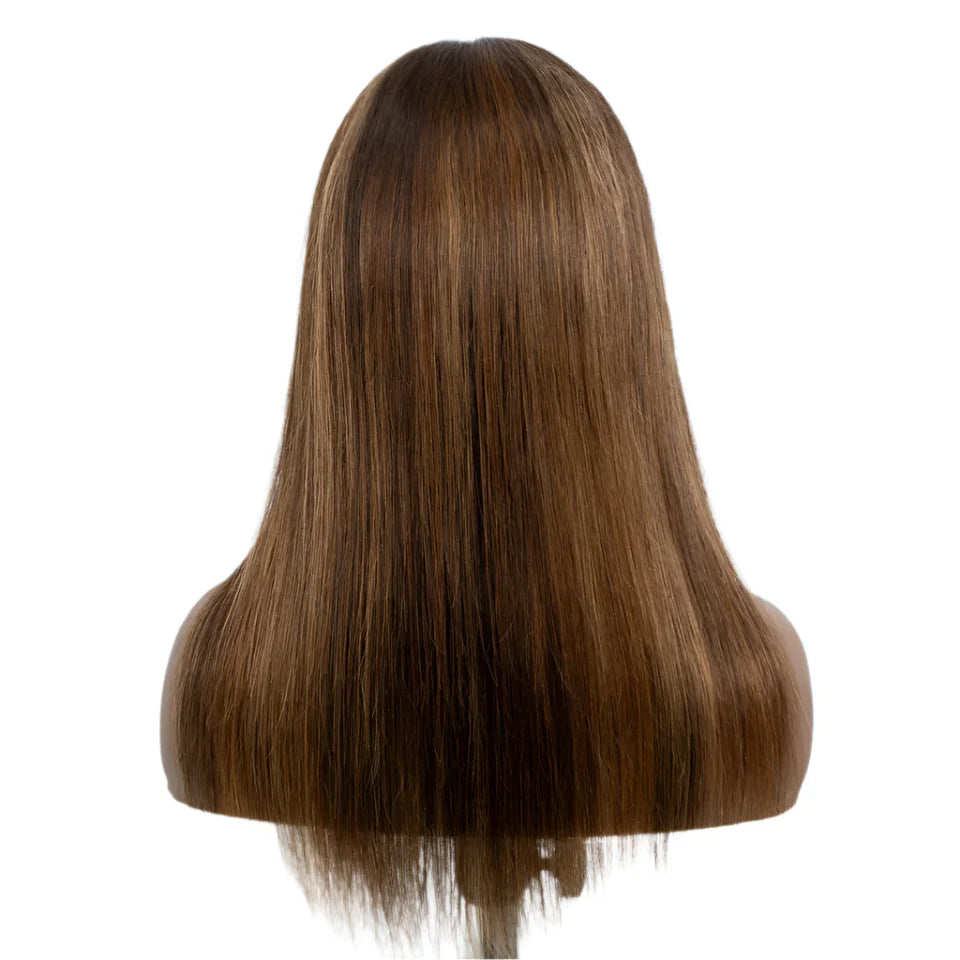 Rebecca P4/30/2T Highlight Straight Wig | Glueless Human Hair with Curtain Bangs