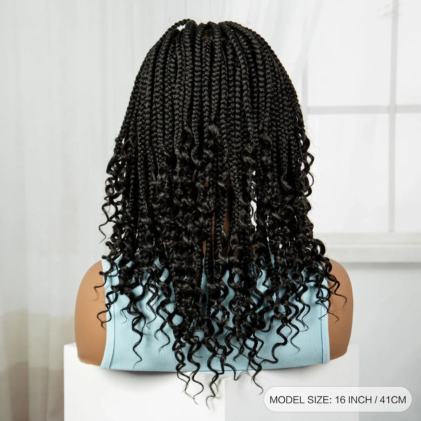 Short Ombre Boho Knotless Braids Bob Wig with Curly Ends | Full Lace