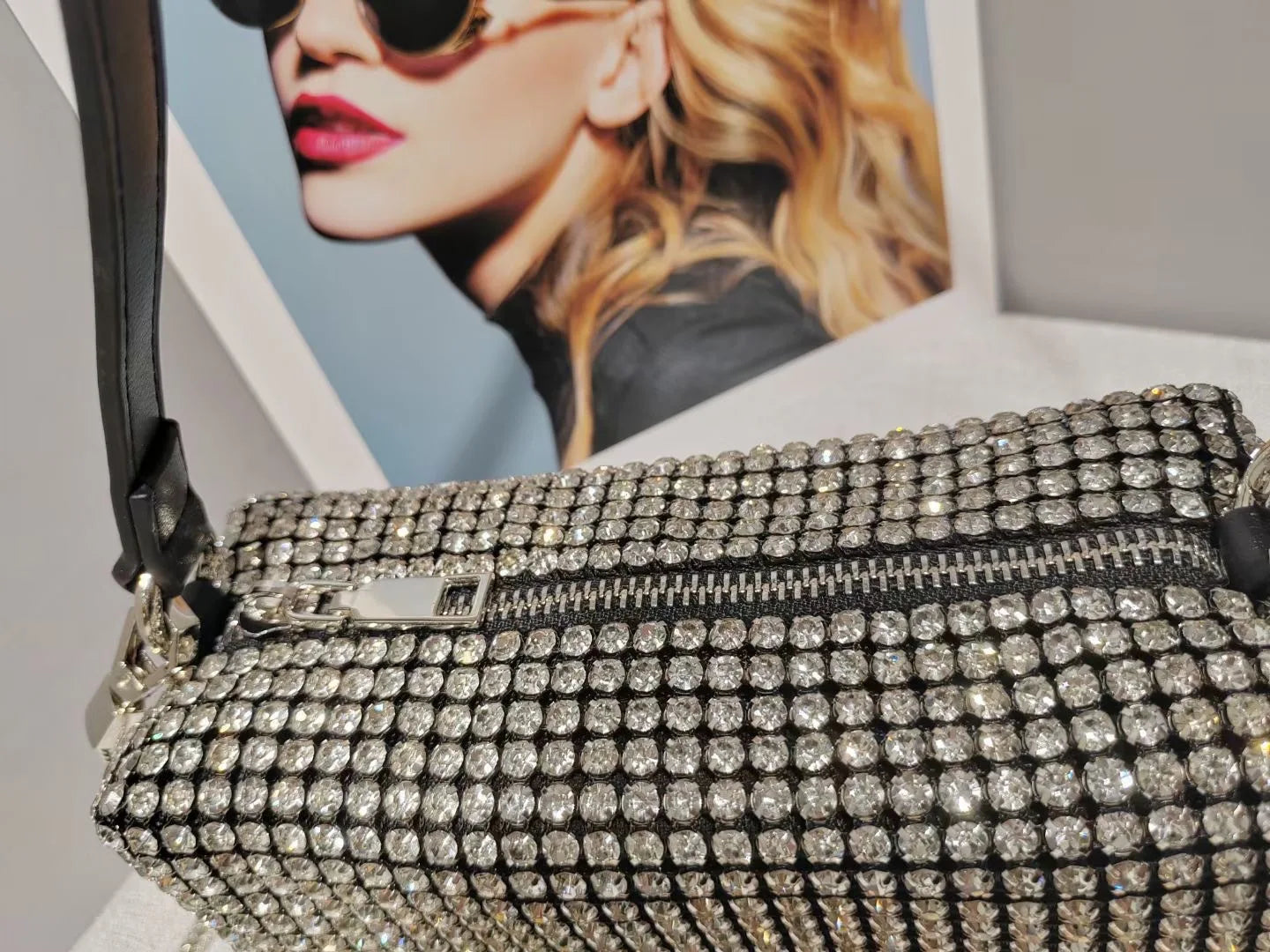 Super A Rhinestone Light Luxury Bag | Women's Summer High-End Texture Messenger & Portable Dinner Bag (Shiny Full Diamond Crossbody)