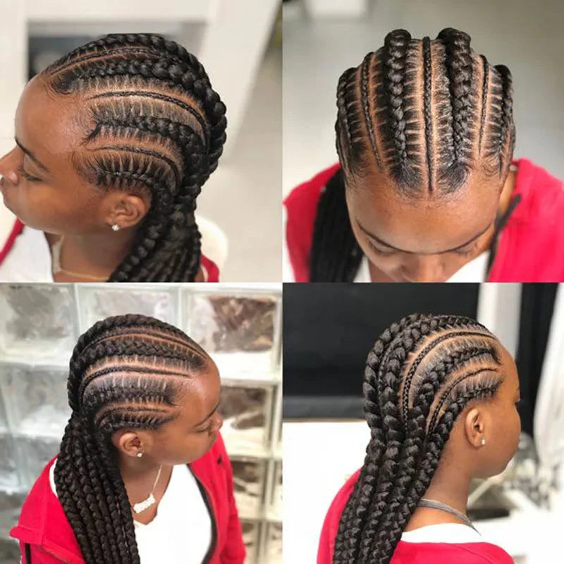 36" Jumbo Dutch Twins Cornrow Braided Lace Front Wig | Full Lace | Synthetic Crochet Hair | Black Women