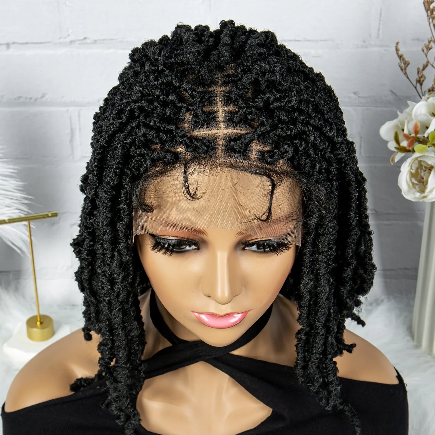 14" Knotless Butterfly Locs Lace Front Wig | Synthetic Dreadlock Braids | Black Women