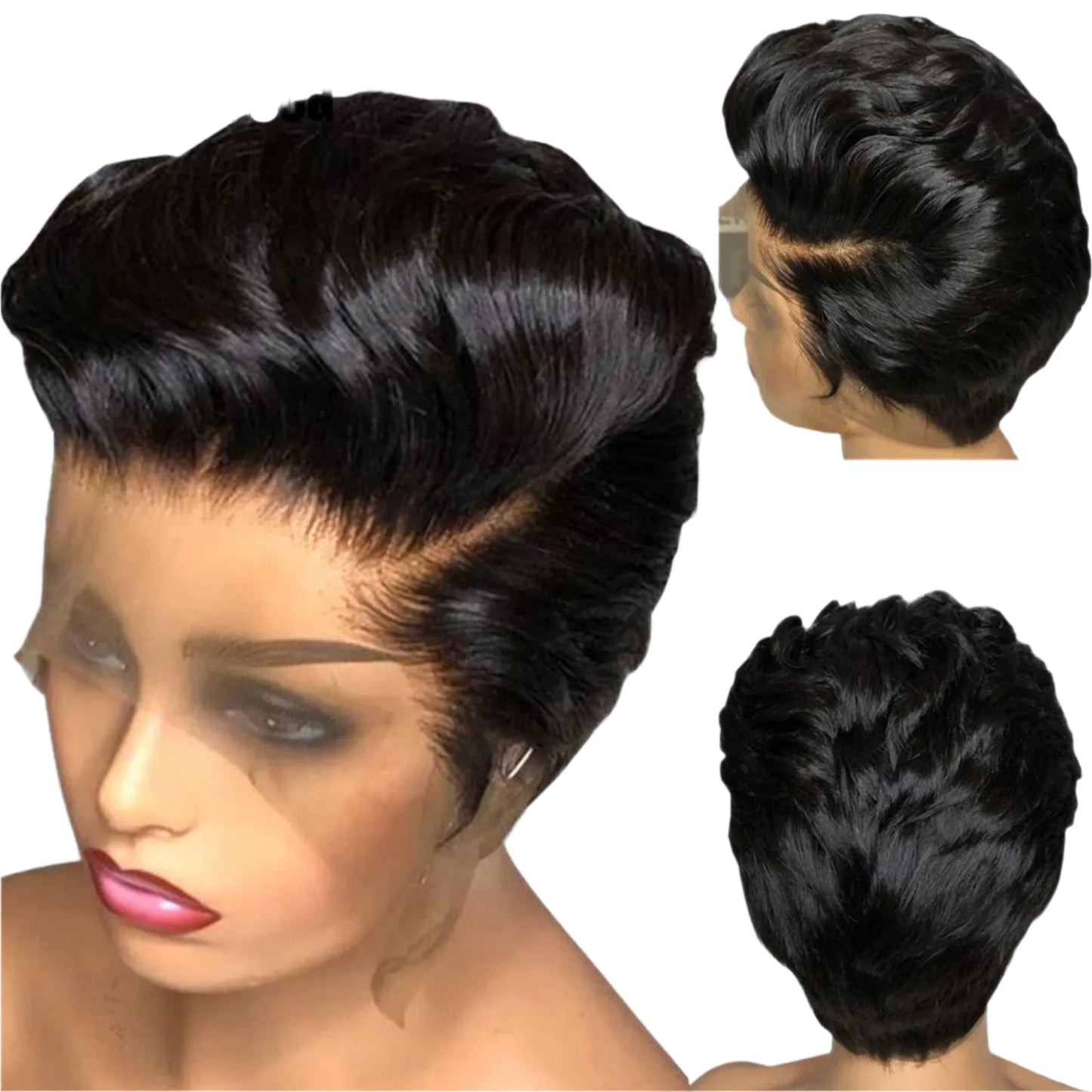 13x4 Side Part Pixie Cut Human Hair Wig | Wavy Short Bob Lace Front | 180% Density