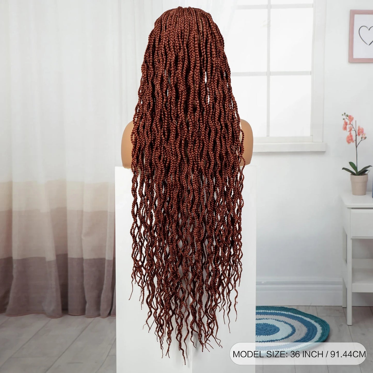 36" Boho Box Braids Wig with Curly Accents | HD Full Lace | Baby Hair