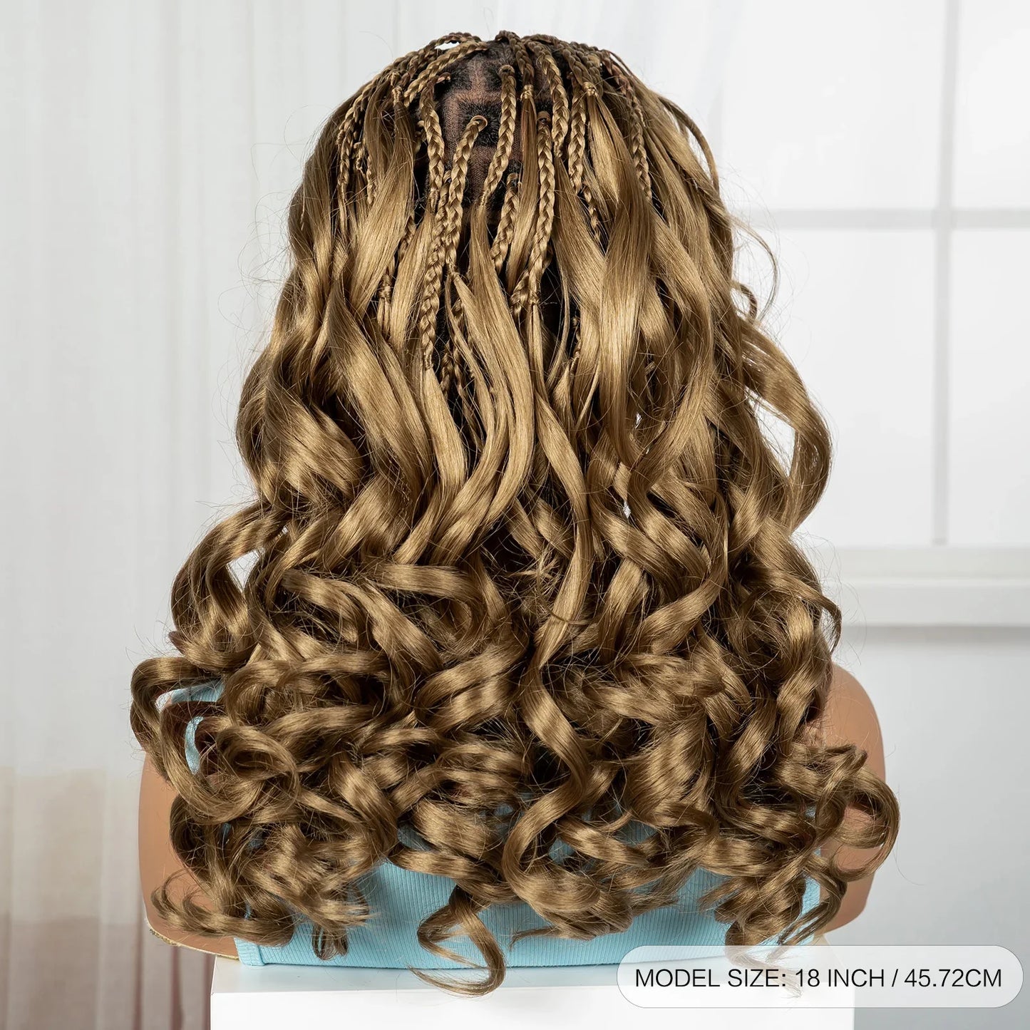 18" Bouncy Wavy Knotless Box Braids Wig with Bangs | Full Lace