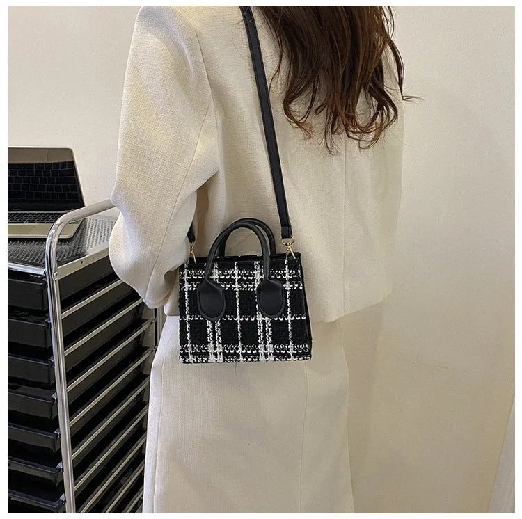 Women's Mini Handbag & Ladies Pouch | Fashion Check Pattern Shoulder Bag & Crossbody Messenger Bag (Lightweight Simple Elegant Tote)