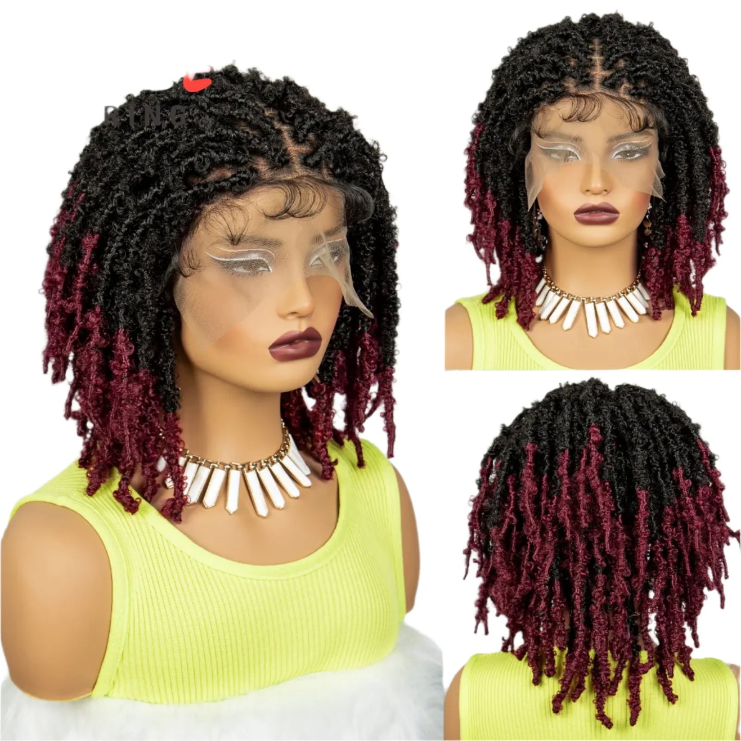 14 Inch Butterfly Locs Bob Wig | Transparent Lace Front Synthetic Braiding Hair (Crochet Braids)