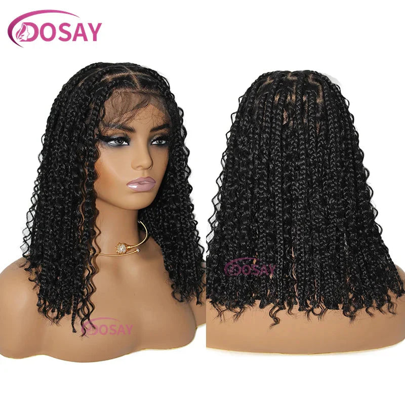 12" Curly Boho Braids Bob Wig | 360 Full Lace | Knotless Box Braids | Baby Hair