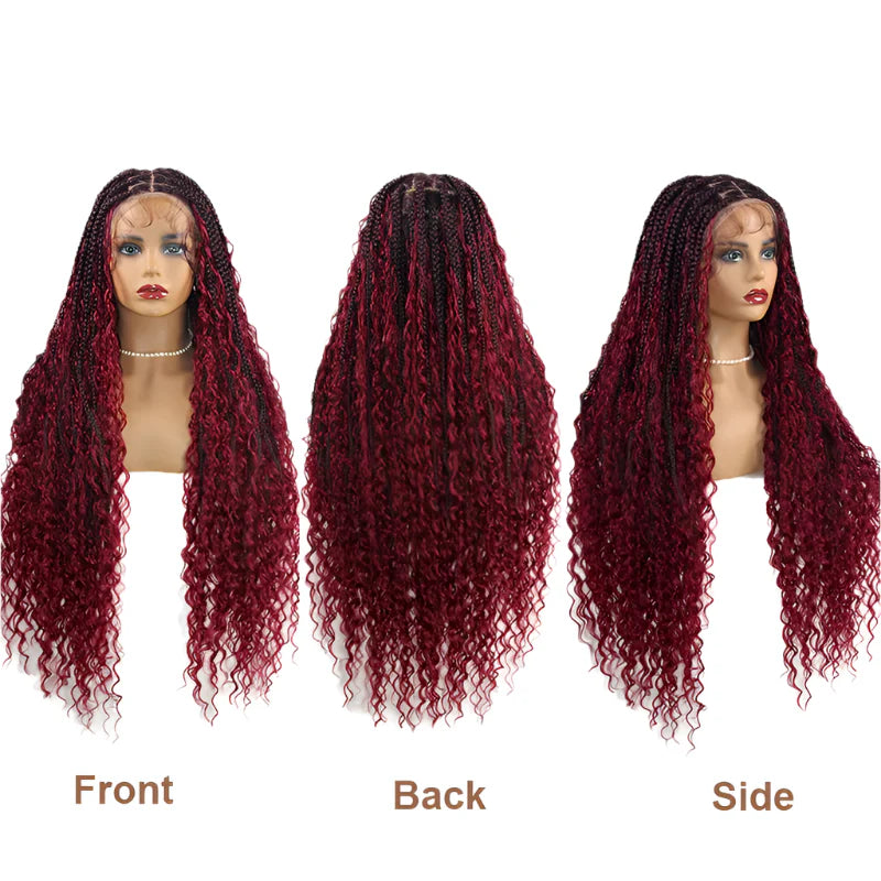32" 613 Blonde Boho Box Braids Wig | Full Lace Front Knotless Cornrows & Curls | Synthetic Braided Wig for Women