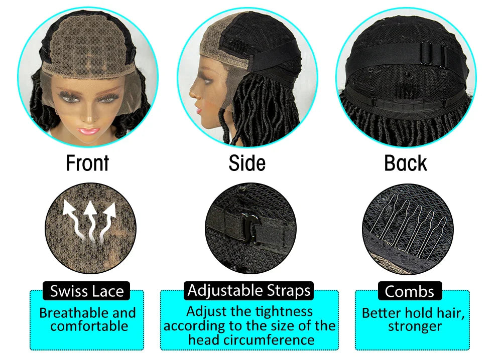 14" Twisted Box Braids Lace Front Wig | 9*6 Square Locs | Synthetic Dreadlock Braids | Black Women